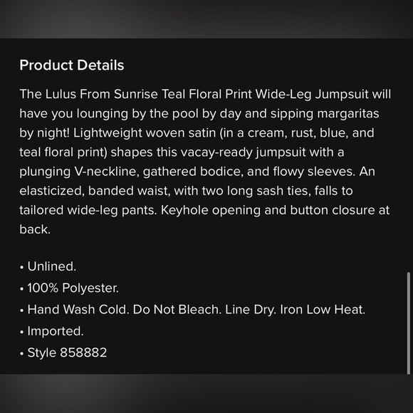 From Sunrise Teal Floral Print Bell Sleeve Wide-Leg Jumpsuit - Picture 7 of 13